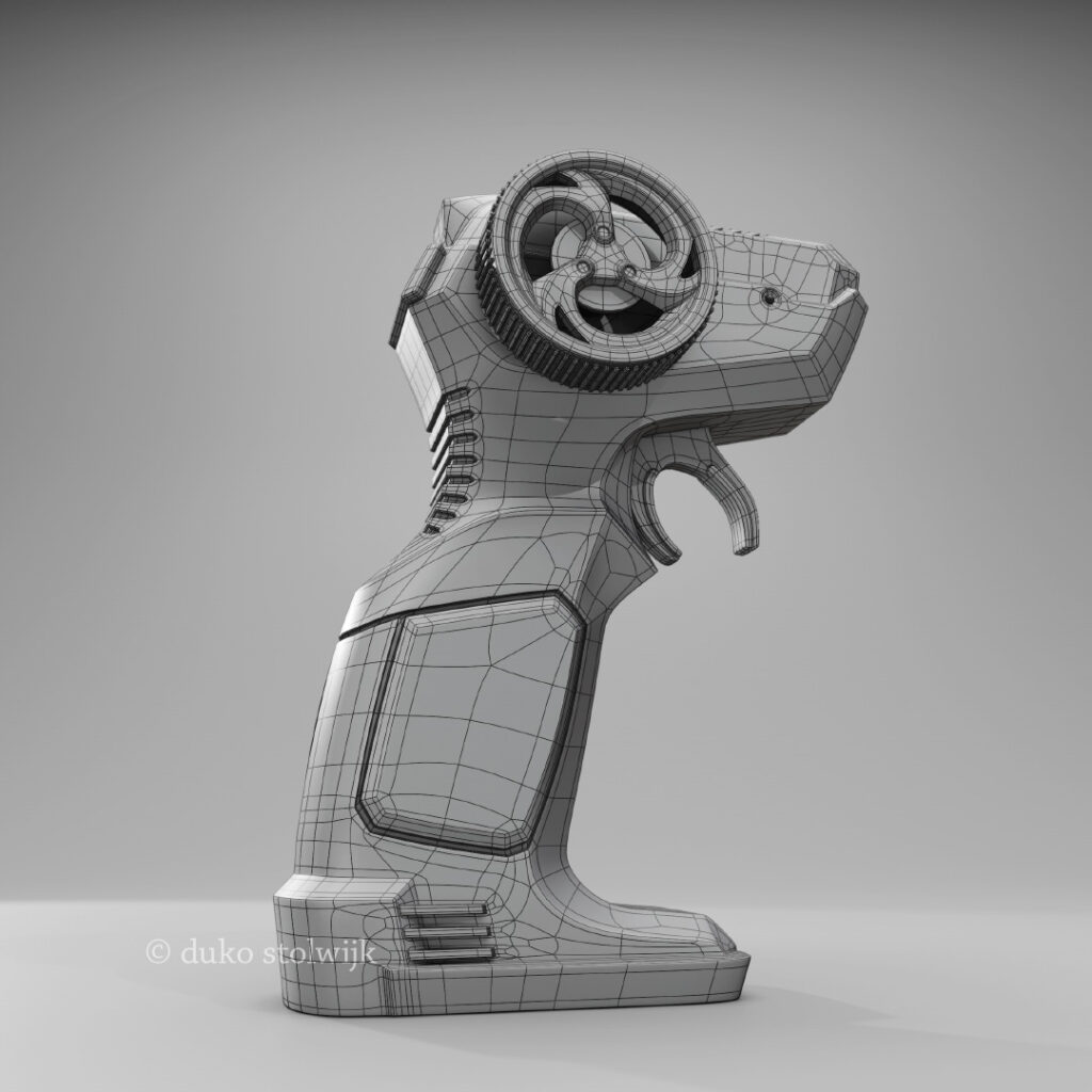 Clay and wireframe render of a remote controller 